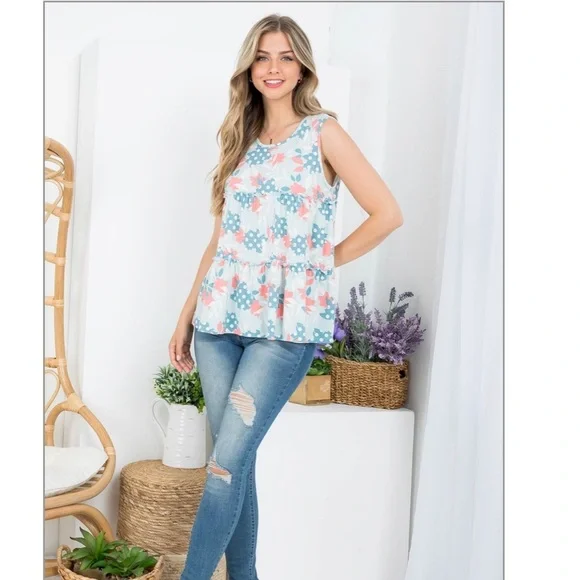 Perfect Peach Plus size floral print pull merrow tank top mint - Picture 4 of 11